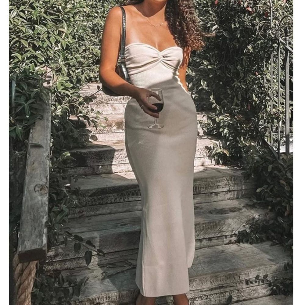 White strapless knit dress